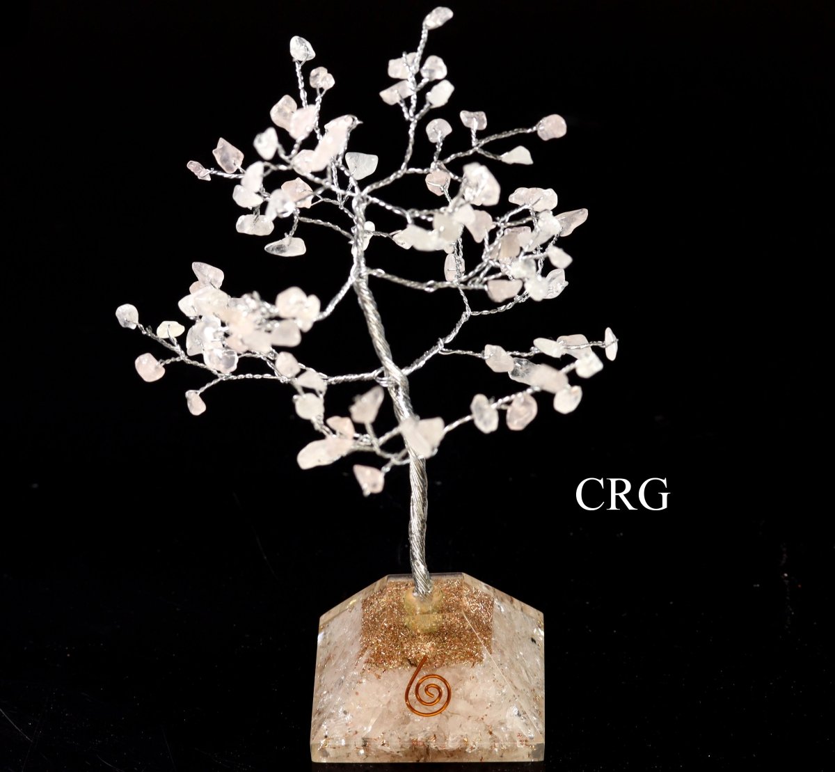 QTY 1 - Rose Quartz 100 Chip Tree with Orgonite Pyramid Base / 7.5" AVG