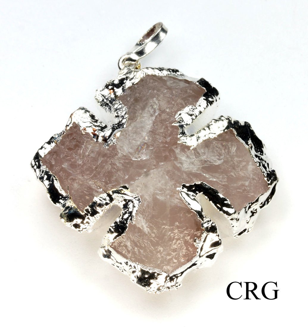 QTY 1 - Rose Quartz Cross Pendant / Silver