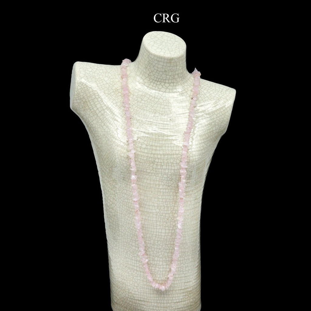 QTY 1 - Rose Quartz Strand Chip Necklace / 32" AVG