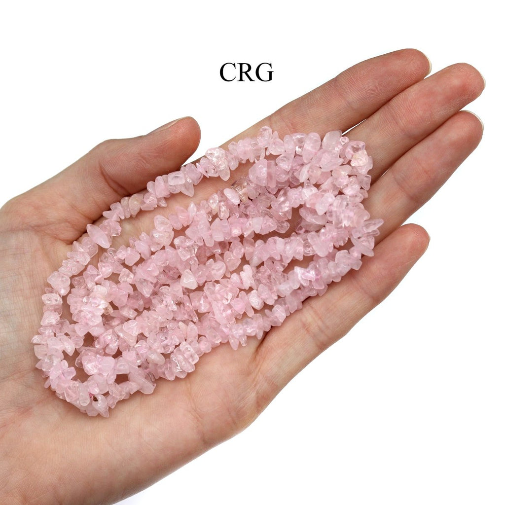 QTY 1 - Rose Quartz Strand Chip Necklace / 32" AVG