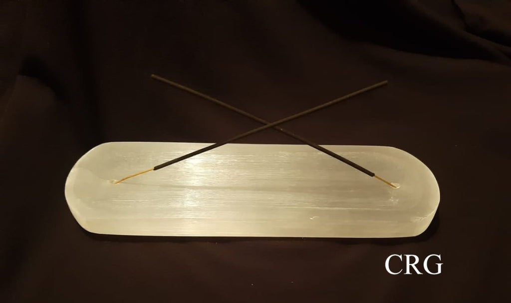 QTY 1 - SCRATCH & DENT Selenite Double Incense "Boat" / 12.5" AVG