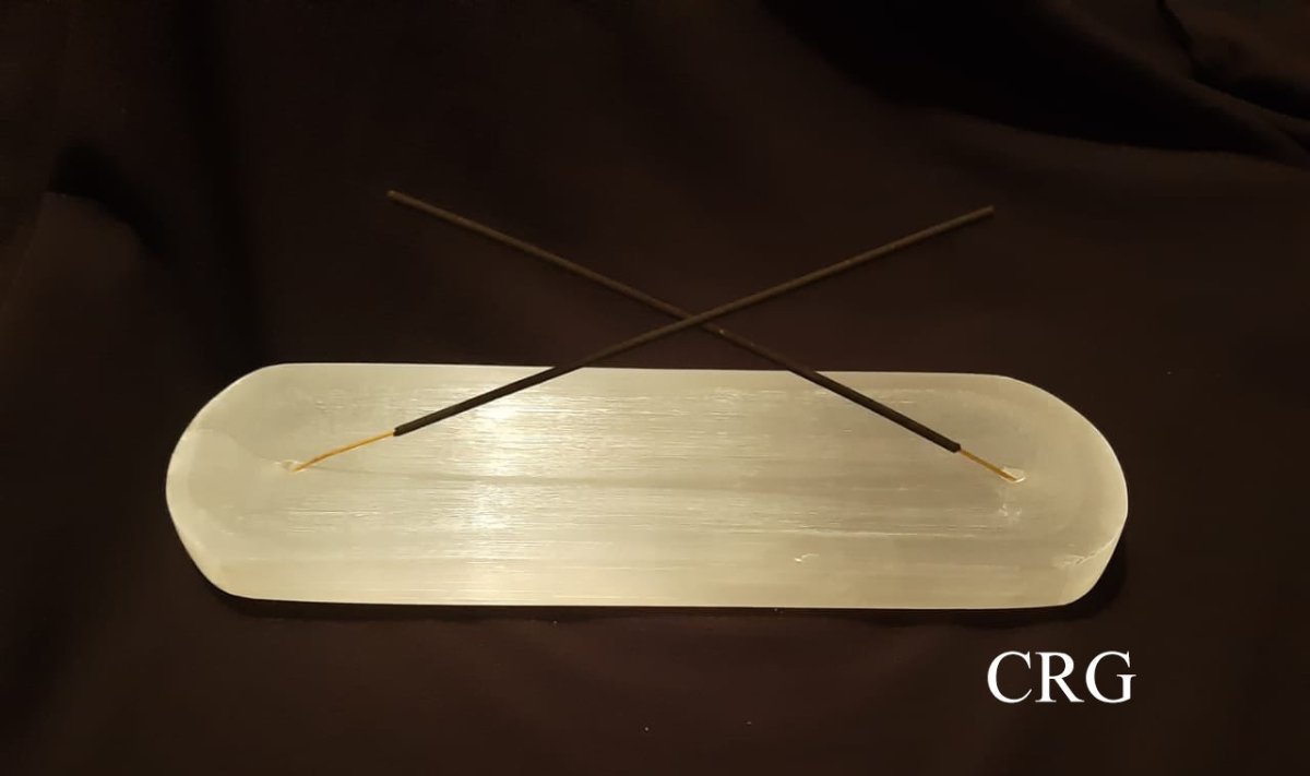 QTY 1 - SCRATCH & DENT Selenite Double Incense "Boat" / 12.5" AVG