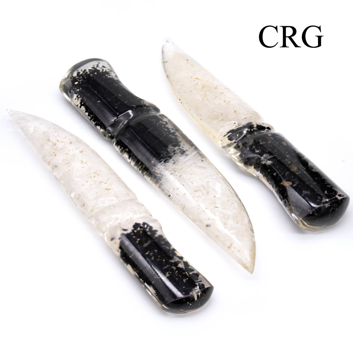 QTY 1 - Selenite and Tourmaline Orgonite Dagger / 6-7" AVG
