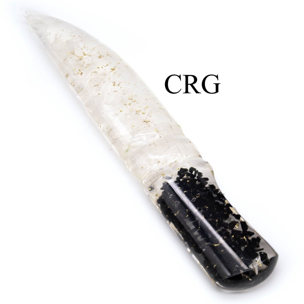 QTY 1 - Selenite and Tourmaline Orgonite Dagger / 6-7" AVG