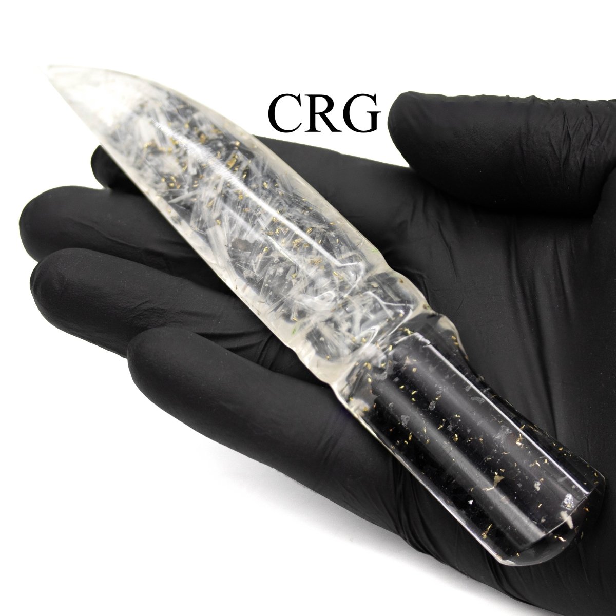 QTY 1 - Selenite and Tourmaline Orgonite Dagger / 6-7" AVG
