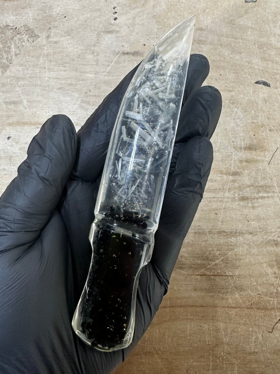 QTY 1 - Selenite and Tourmaline Orgonite Dagger / 6-7" AVG