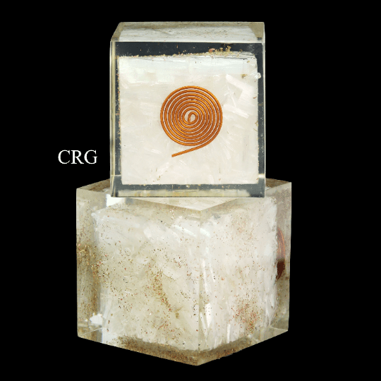 Selenite Chip Orgonite Cube with Copper Wire 2 Inches (1 Piece)
