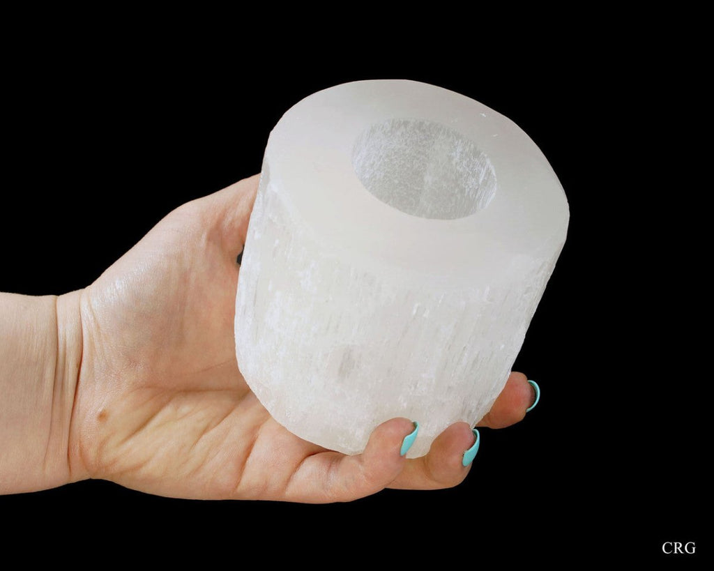 QTY 1 - Selenite Round FLAT TOP Tealight Candle Holder / 3-4" AVG
