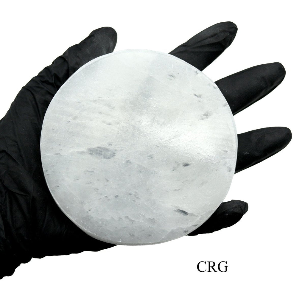 QTY 1 - Selenite Slab Plate - Round / 14cm AVG