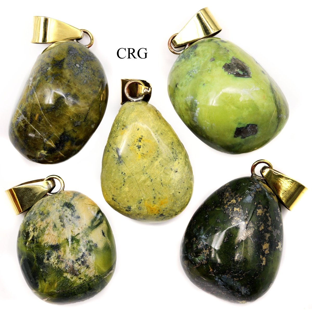 QTY 1 - Serpentine Tumbled Pendant w/ Gold Plated Bail