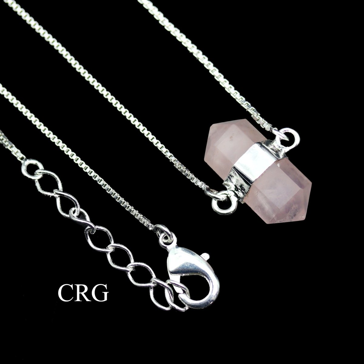 QTY 1 - Silver Plated Mini Bi-Terminated Rose Quartz Necklace