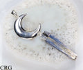 QTY 1 - Silver Plated Moon Pendant with Blue Kyanite / 4" Avg
