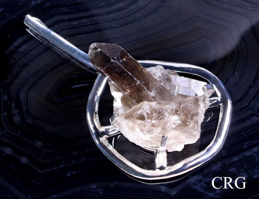 Smoky Quartz Cluster Pendant with Silver Plating (1 Inch) (1 Piece)