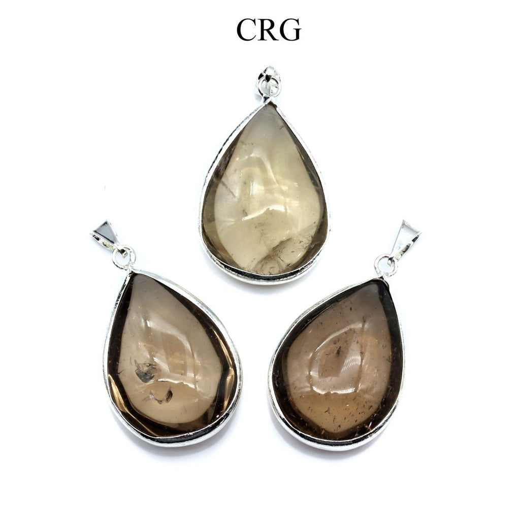QTY 1 - Smoky Quartz Drop Pendant w/ Silver Bail / 1"-2" AVG