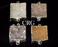 QTY 1 - Square Uruguayan Agate Druzy Connector with Silver Plating / 20mm AVG