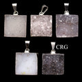 Agate Druzy Square Pendant with Silver Plating (0.75 Inch) (1 Piece)