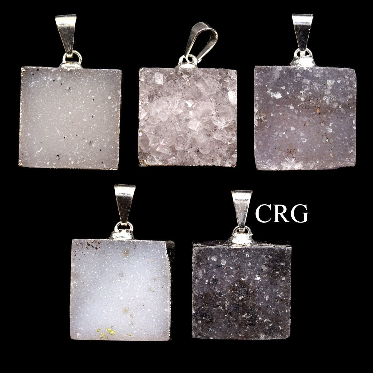 Agate Druzy Square Pendant with Silver Plating (0.75 Inch) (1 Piece)