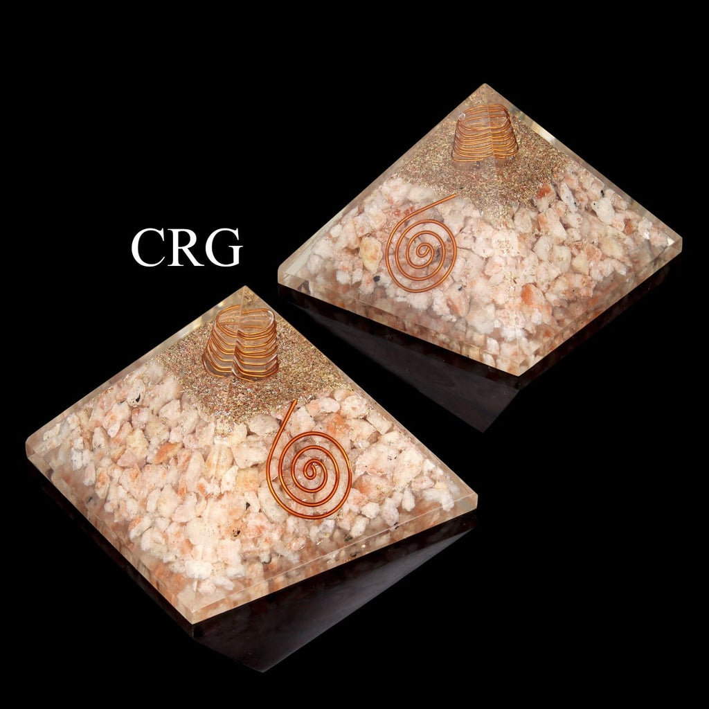 QTY 1 - Sunstone Chip Orgonite Pyramid with Copper / 3" AVG