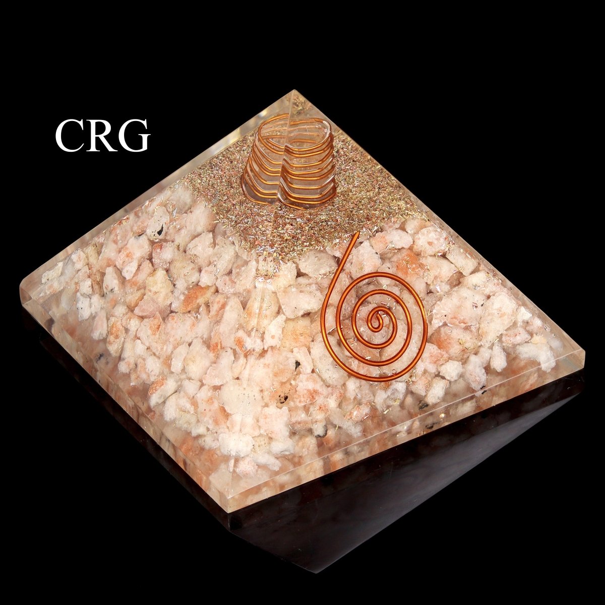 QTY 1 - Sunstone Chip Orgonite Pyramid with Copper / 3" AVG