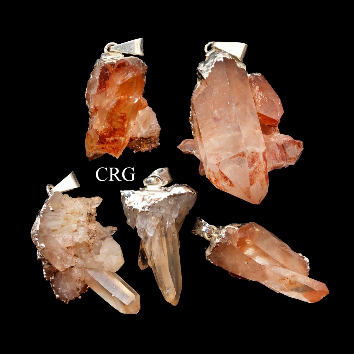 QTY 1 - Tangerine Quartz Cluster Pendant / Silver Plated