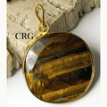 Tiger's Eye Faceted Round Pendant with Gold Plating (1 To 2.5 Inches) (1 Piece) (INJD)