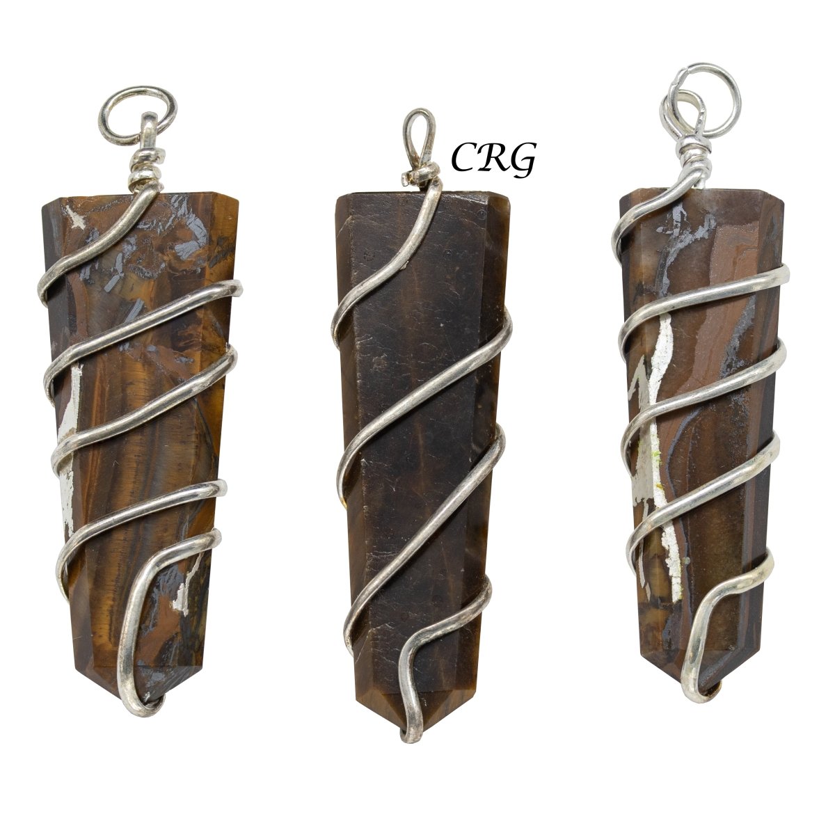 QTY 1 - Tiger Eye Flat Point Pendant w/ Silver Spiral Wrapping 2.5" Avg (INJD)