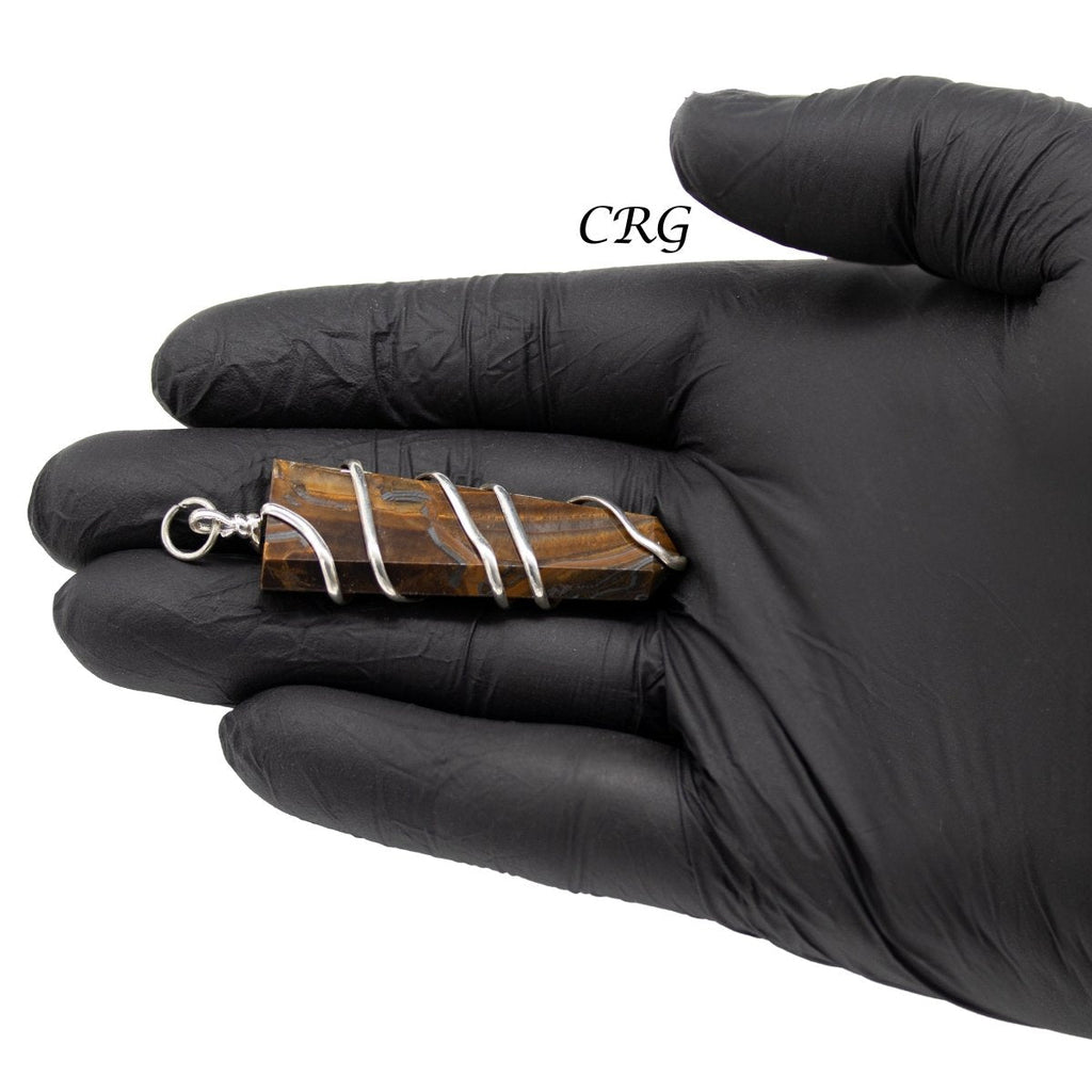 QTY 1 - Tiger Eye Flat Point Pendant w/ Silver Spiral Wrapping 2.5" Avg (INJD)