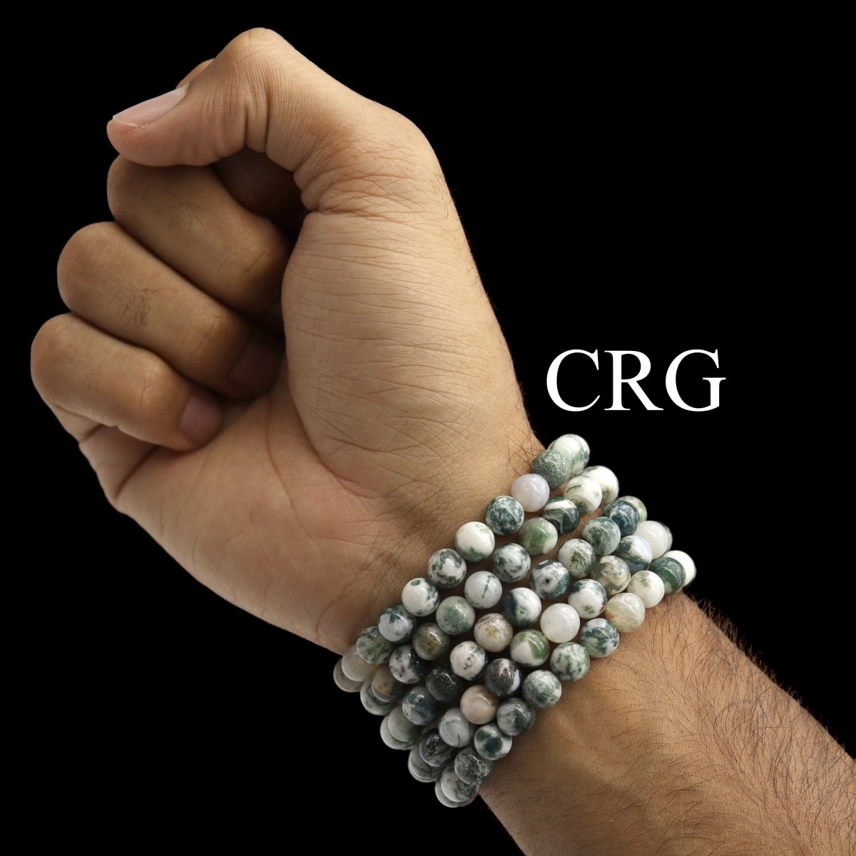 QTY 1 - Tree Agate Stretch Bracelet / 8 mm Round Beads