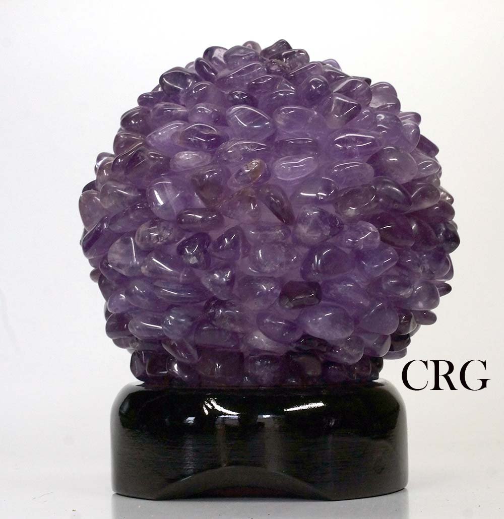 QTY 1 - Tumbled Amethyst Lamp on Wood Base / CORD AND BULB INCLUDED