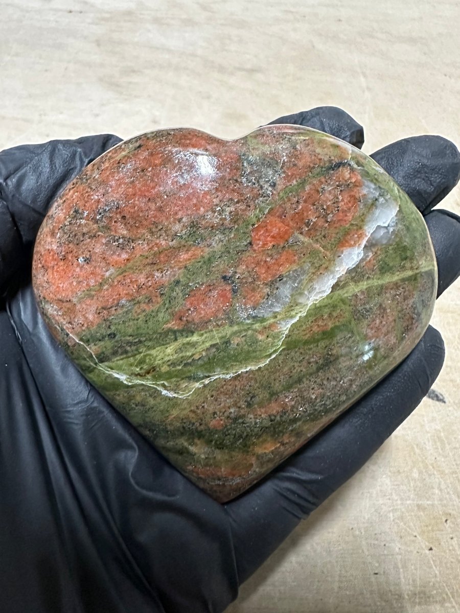 Unakite Puffy Heart - Extra Large Palm Size - Qty 1