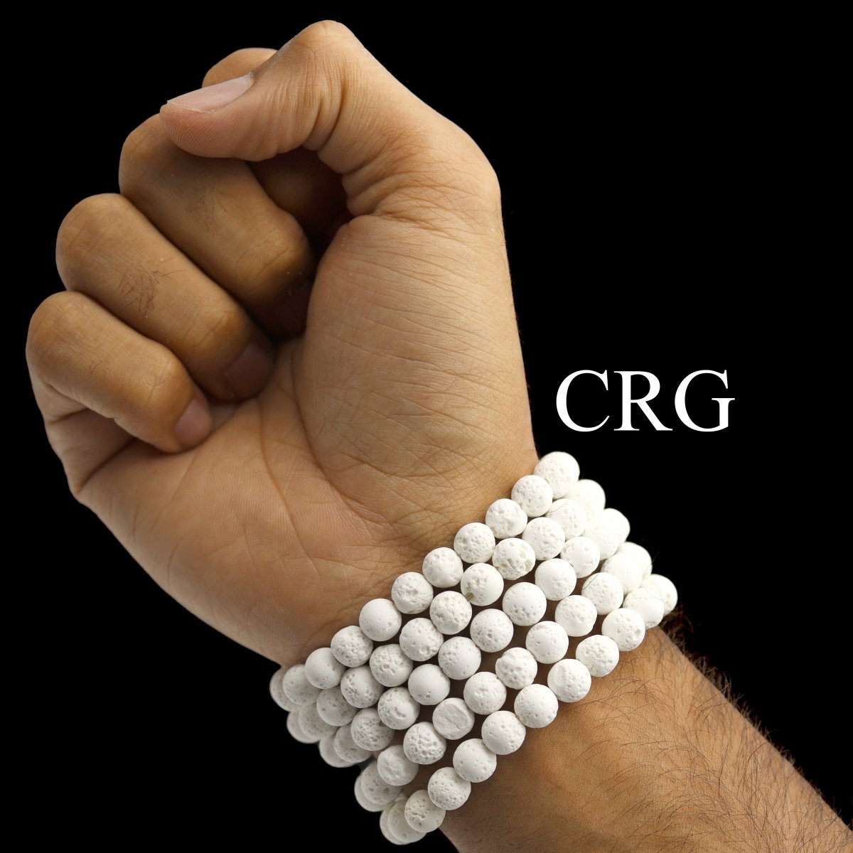 QTY 1 - White Lava Rock Tumbled Bead Stretch Bracelet / 8mm AVG