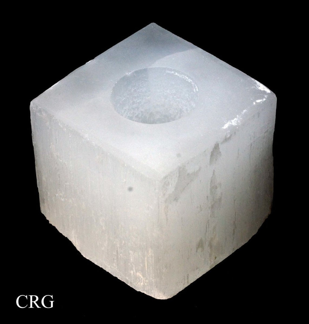 QTY 1 - White Selenite Cube Candle Holder / 3.5-4" AVG
