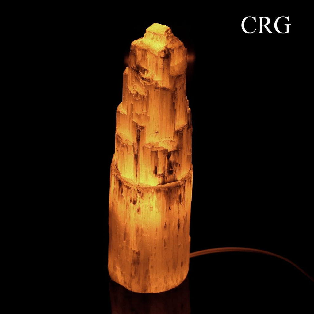 QTY 1 - White Selenite Tower Lamp / 11-12" AVG / Cord and Bulb Included
