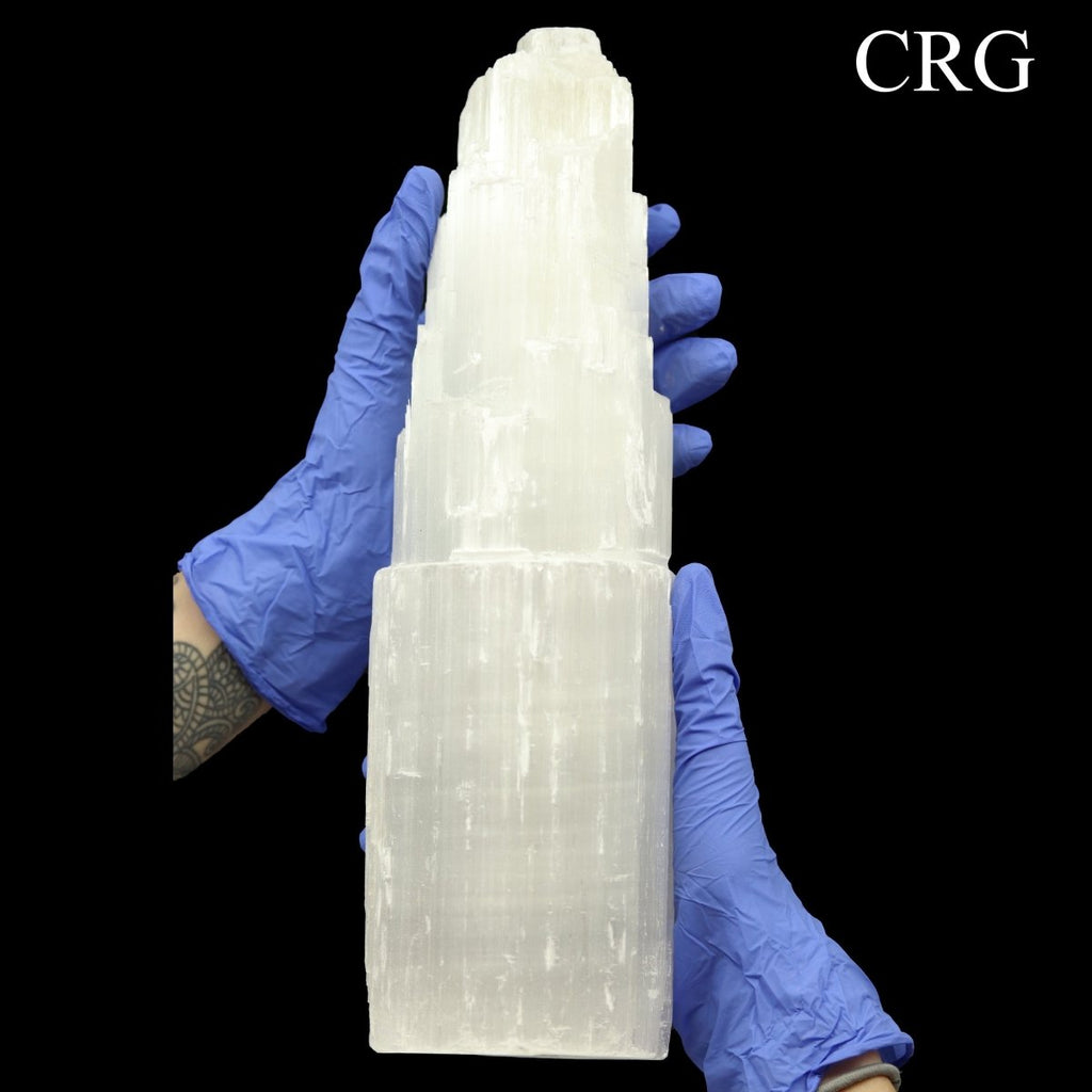 QTY 1 - White Selenite Tower Lamp / 11-12" AVG / Cord and Bulb Included
