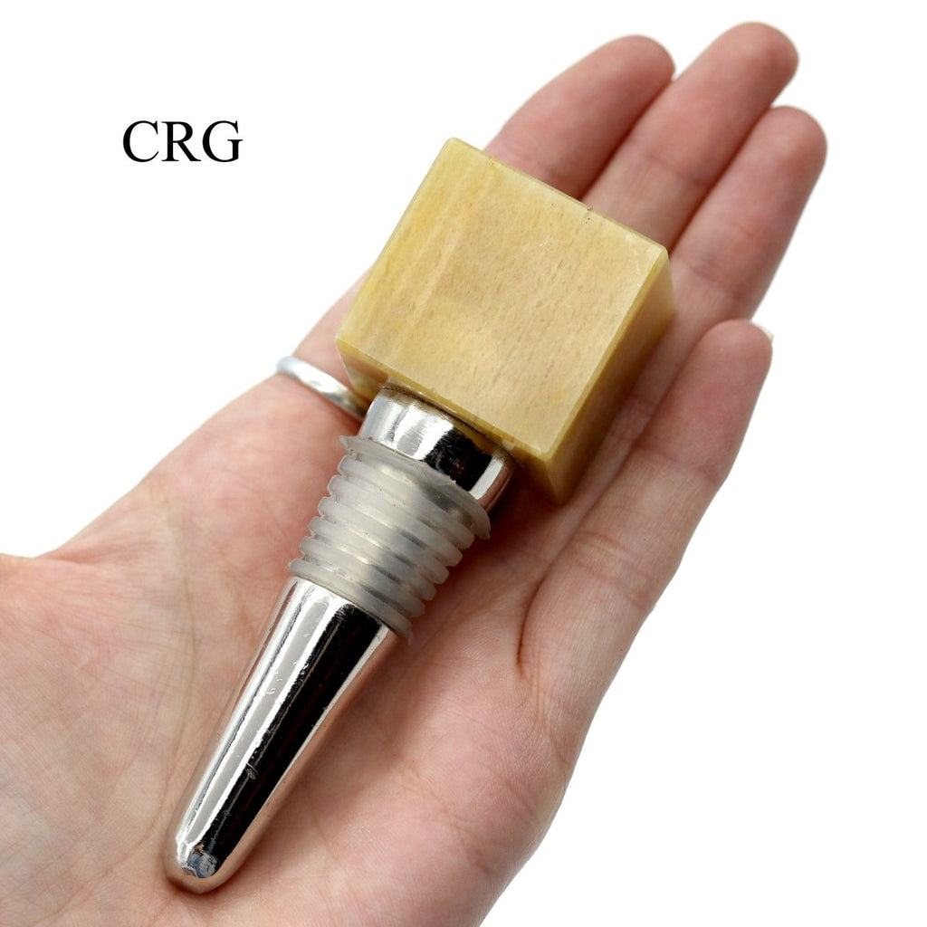 QTY 1 - Yellow Jasper Gemstone Cube Bottle Stopper / 1" AVG