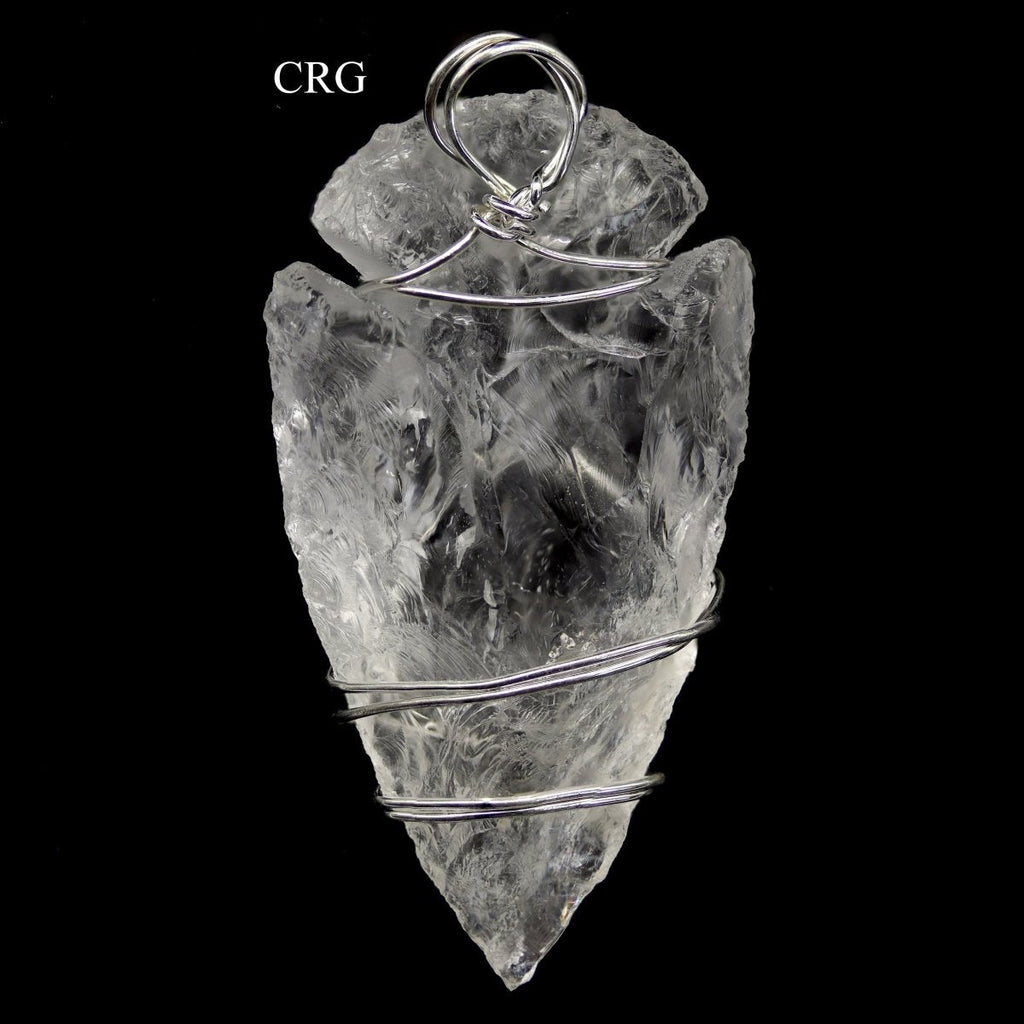 Quartz Arrowhead Pendants with Silver Wire Wrapping (4 Pieces) Size 1.5 Inches