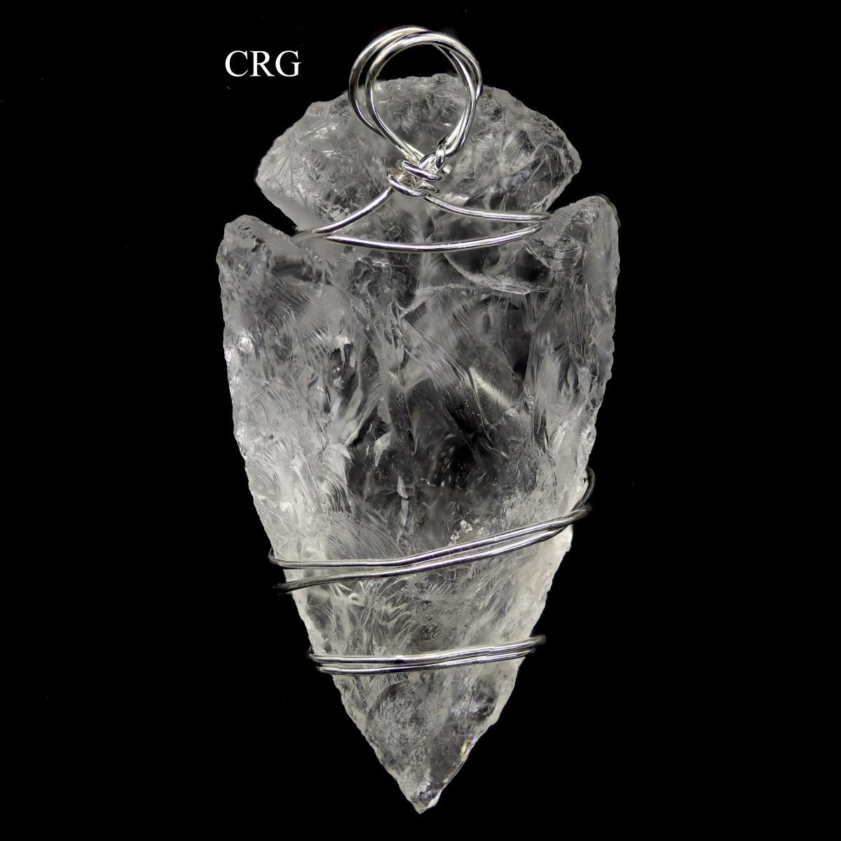 Quartz Arrowhead Pendants with Silver Wire Wrapping (4 Pieces) Size 1.5 Inches