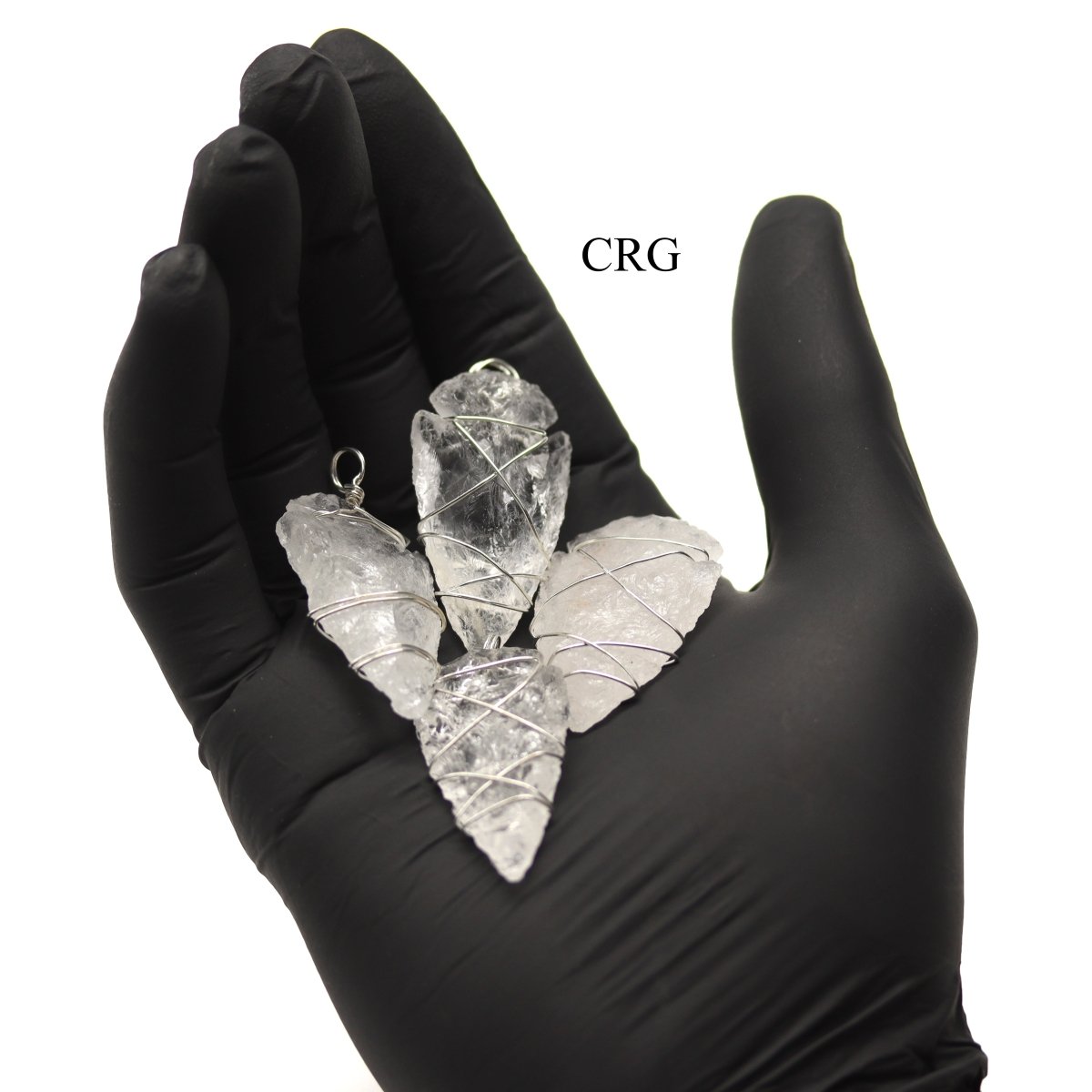 Quartz Arrowhead Pendants with Silver Wire Wrapping (4 Pieces) Size 1.5 Inches