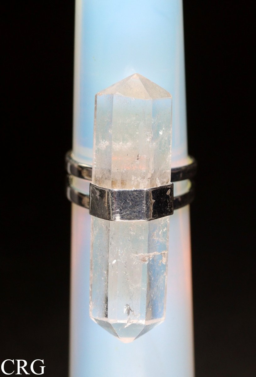 Clear Quartz Double Terminated Adjustable Ring with Silver Plating (1.5 Inches) (1 Piece)