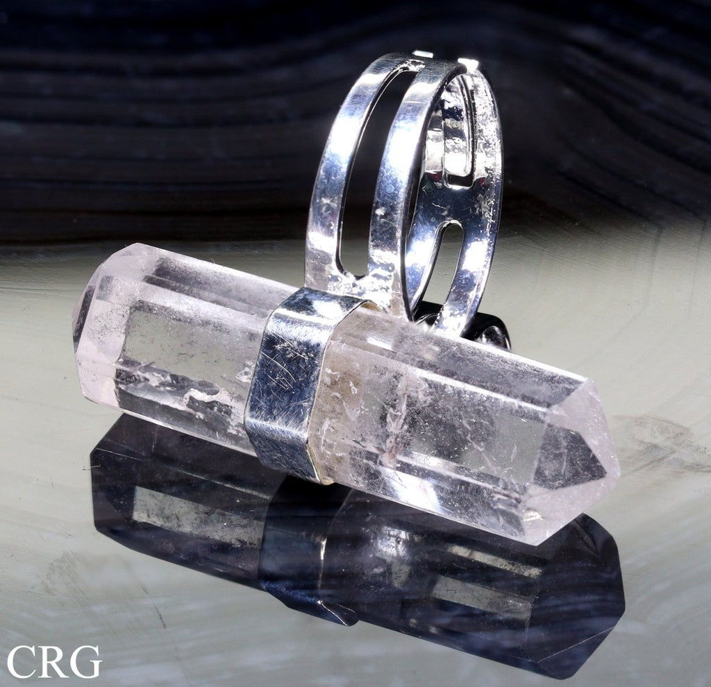 Clear Quartz Double Terminated Adjustable Ring with Silver Plating (1.5 Inches) (1 Piece)