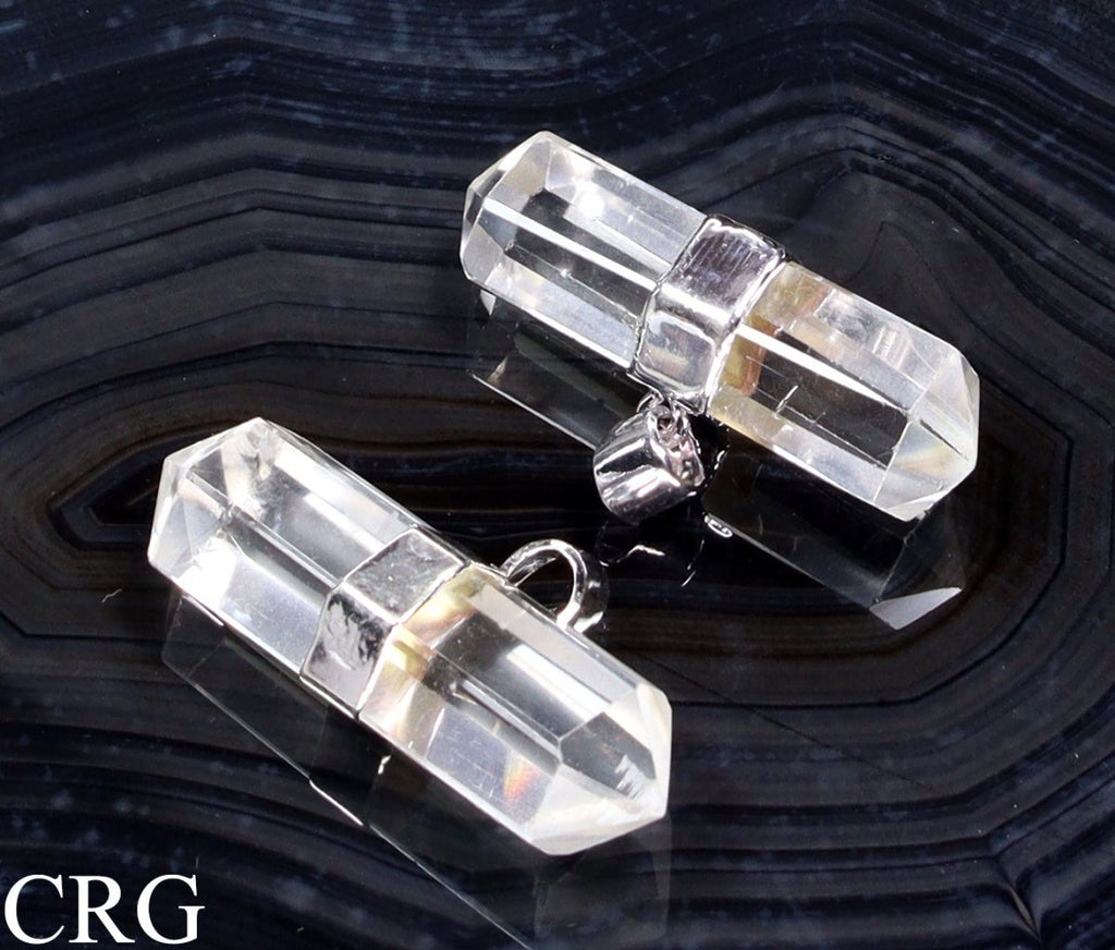 Clear Quartz Double Terminated Pendant with Silver Plating (1.5 To 2 Inches) (1 Piece)