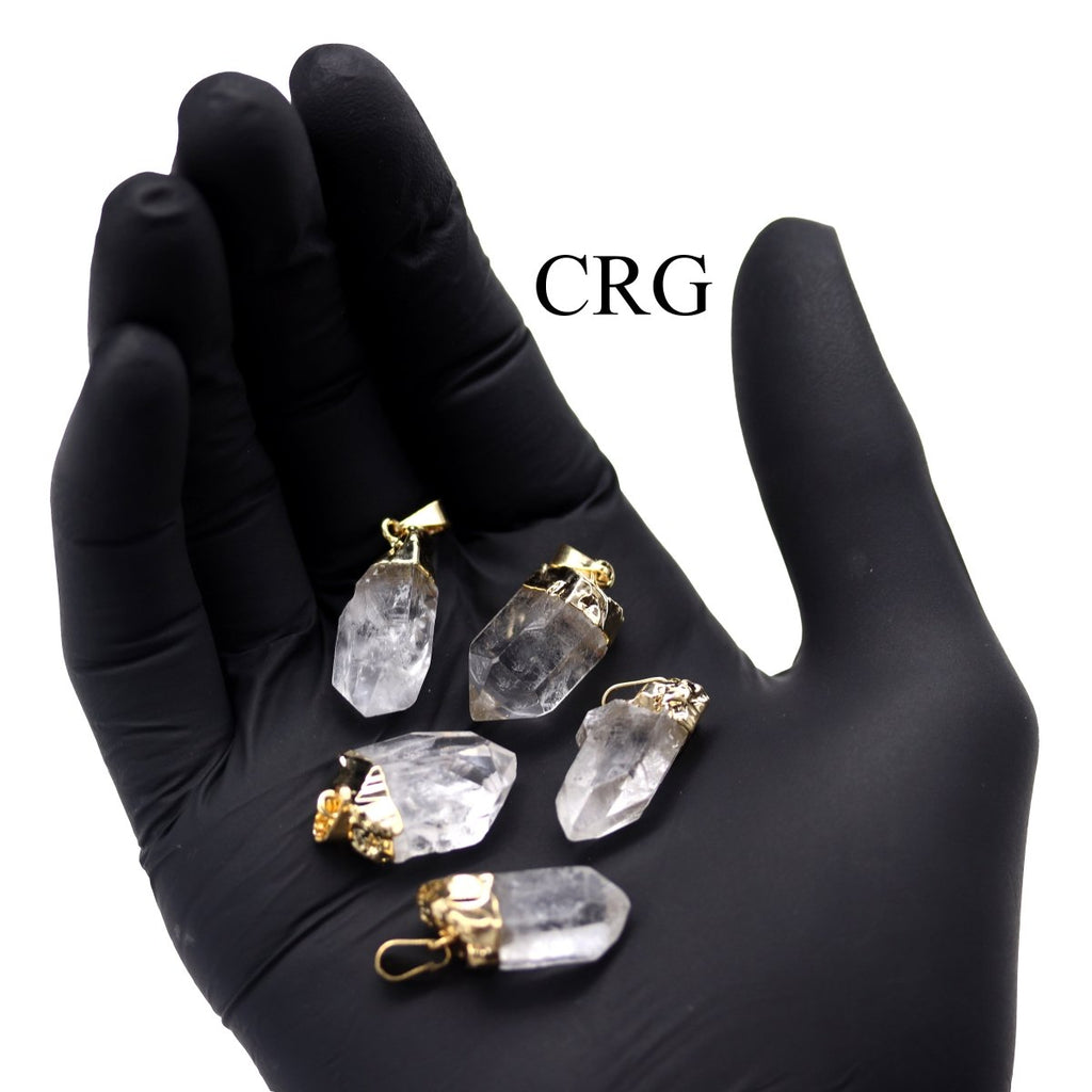 Clear Quartz Point Pendant with Gold Plating (1 to 1.5 Inches) (4 Pieces)