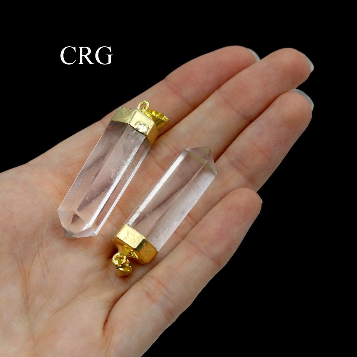 Clear Quartz Polished Point Pendant with Gold Plating (1 To 1.5 Inches) (2 Pieces)