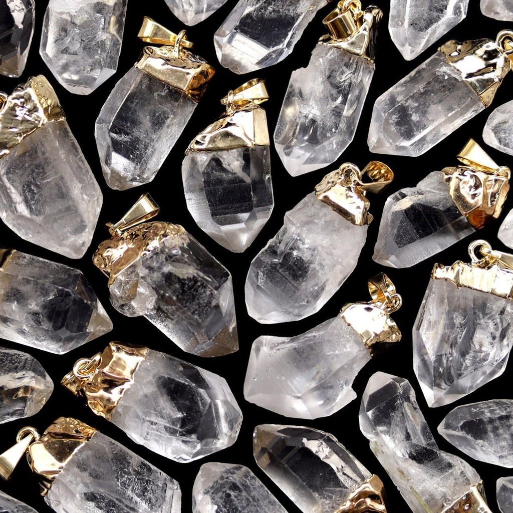 Clear Quartz Point Pendant with Gold Plating (0.5 Inch) (4 Pieces)