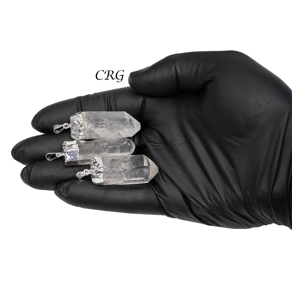 Quartz Point Pendant with Silver Plating (4 Pieces) Size 1 to 2 Inches Crystal Jewelry Charm