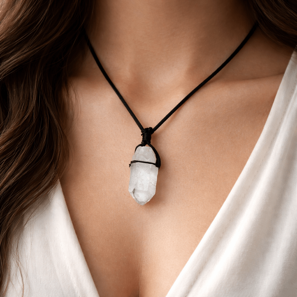 Quartz Rough Necklace on Black Cord (13 Inches) (4 Pieces)