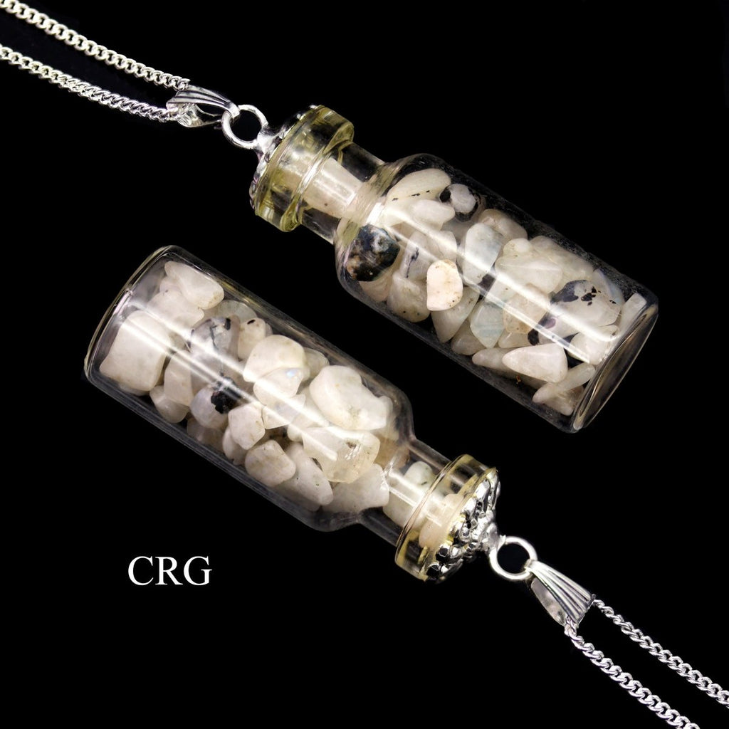 Rainbow Moonstone Chip Bottle Necklace with Silver Plating (12 Inches) (1 Piece) (INJD)