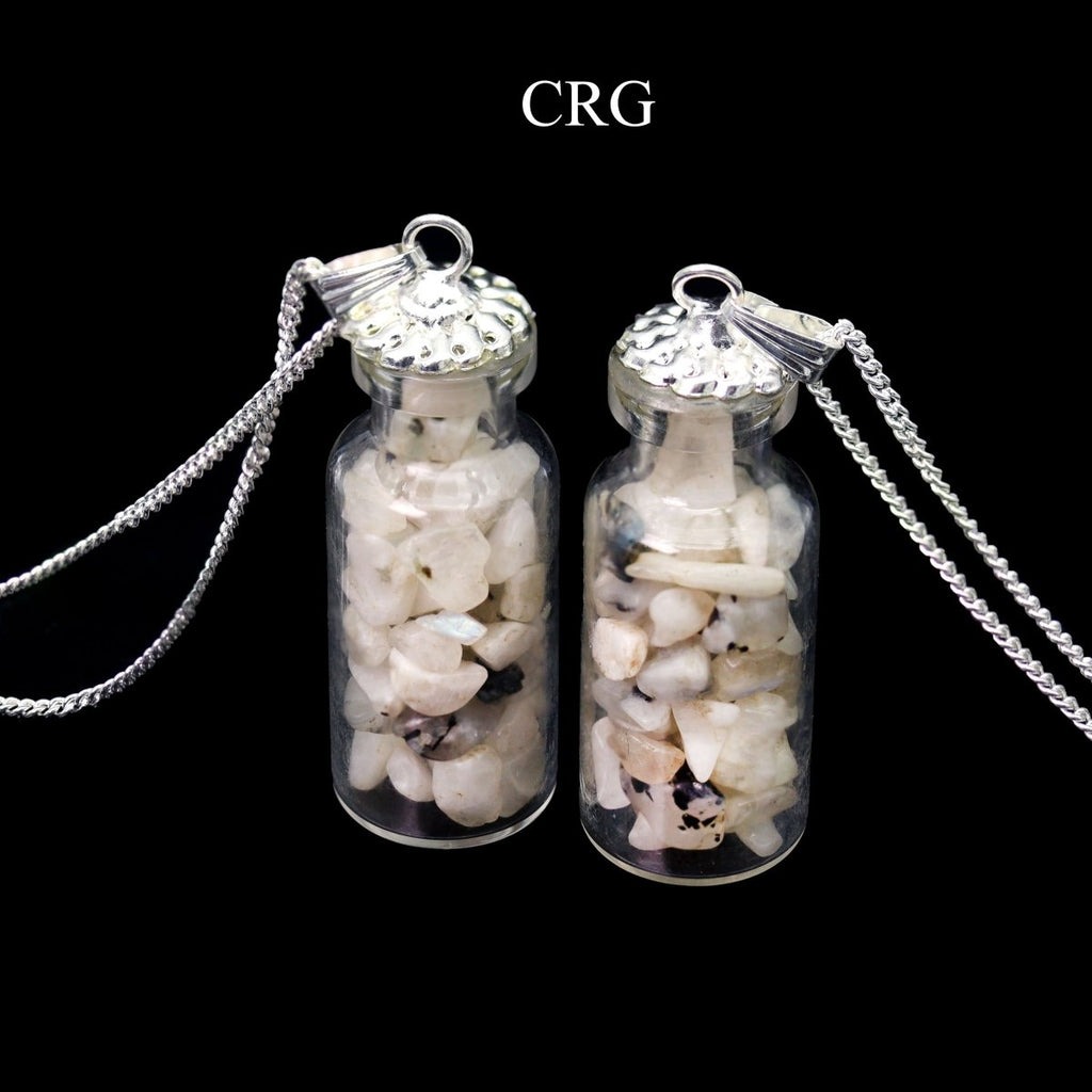Rainbow Moonstone Chip Bottle Necklace with Silver Plating (12 Inches) (1 Piece) (INJD)