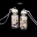 Rainbow Moonstone Chip Bottle Necklace with Silver Plating (12 Inches) (1 Piece) (INJD)