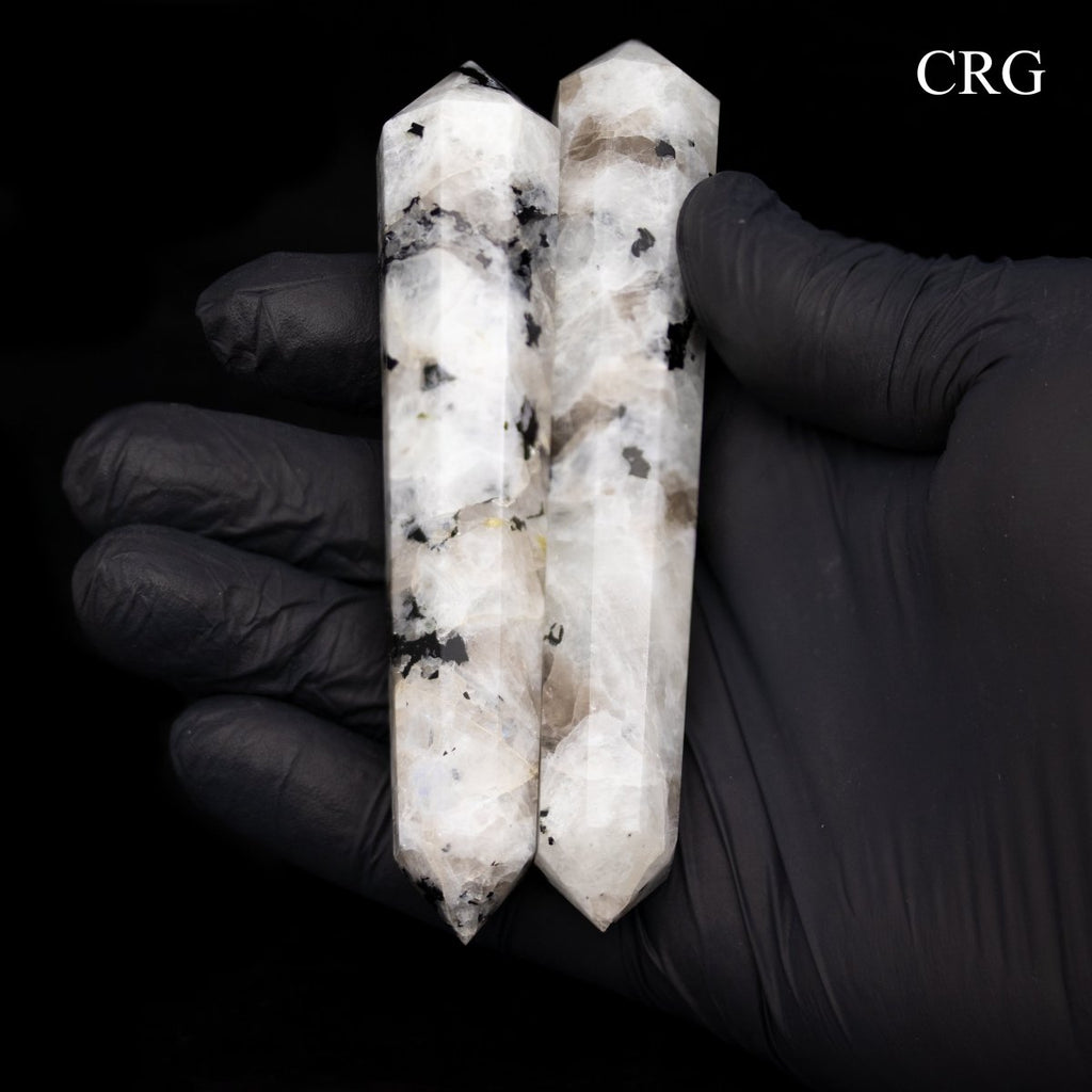 Rainbow Moonstone Double Pointed Wand (1 Piece) Size 3 to 5 Inches 8-Sided Double-Terminated Crystal
